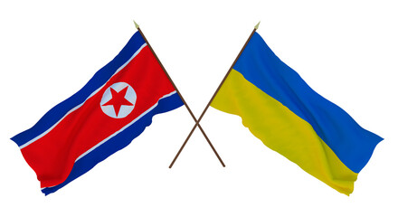 Background for designers, illustrators. National Independence Day. Flags North Korea and Ukraine