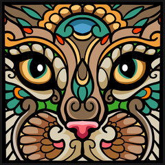 Colorful cat zentangle arts. isolated on black background