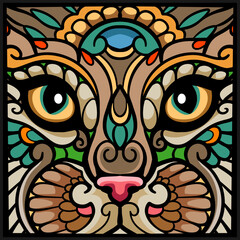 Colorful cat zentangle arts. isolated on black background