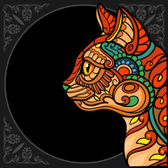 Colorful cat zentangle arts. isolated on black background