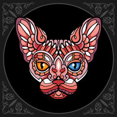 Colorful cat zentangle arts. isolated on black background