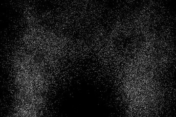 Obraz premium Abstract white grainy texture isolated on black background. Dust overlay textured. Grain noise particles. Snow effects. Design element. Vector illustration, EPS 10. 