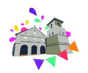 Colonial Charm: Vector Illustration of a Festive Old Philippine Church
