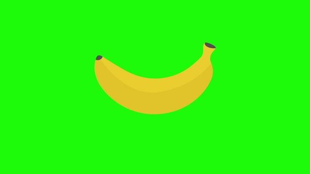 Banana icon animation on green background. Animated Fruit icons. Banana cartoon animation with alpha channel. Key color, chroma-key, alpha channel. 4K video