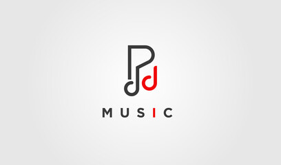 Abstract Initial Letter P with music note logo. Isolated on white background. Usable for Business and Branding Logos. Flat Vector Logo Design Template Element.