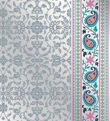 wedding card design, traditional paisley floral pattern , royal India	