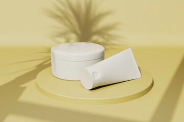 Mockup of cream tube and cosmetic jar 3d render.