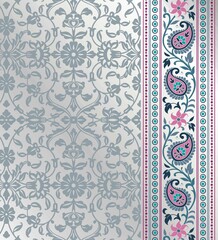 wedding card design, traditional paisley floral pattern , royal India	