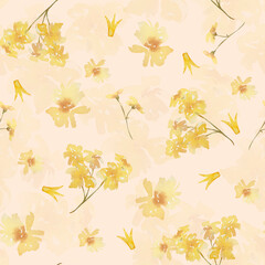 Seamless pattern of watercolor yellow flowers