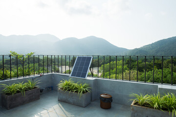 Fototapeta na wymiar Solar panel or Solar cell outdoor light for eco home