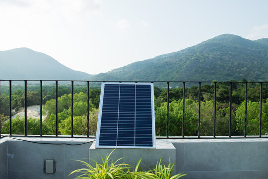 Solar panels mounted on the balcony terrace
