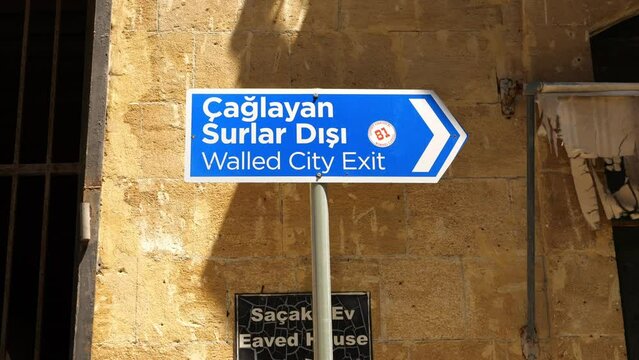 Sign of walled city exit in Nicosia, cyprus