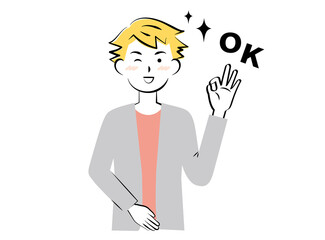 OKサインを出す若い私服の男性　3c