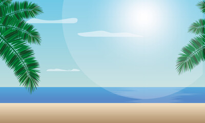 Fototapeta Grafika nadmorskiego krajobrazu, plaża, morze, piasek oraz wakacje w ilustracji wektorowej obraz