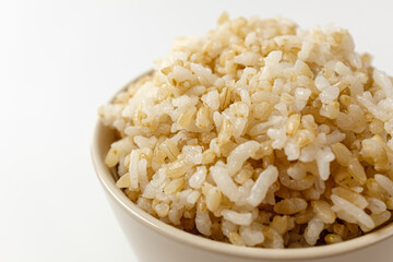 brown rice on a white background