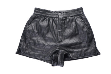 Black leather women's shorts isolated on white background, front.