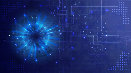 Obraz premium Abstract hi-tech background. Virtual reality technology innovation. Circuit board. Geometric shapes of data. Screen for Placeholder, landing page and template website. Glowing HUD circle