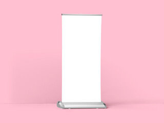 Rollup banner mockup isolated on pink color background