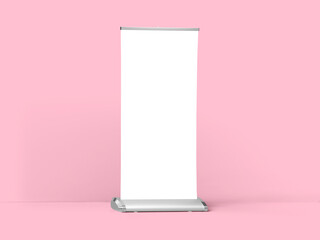 Rollup banner mockup isolated on pink color background