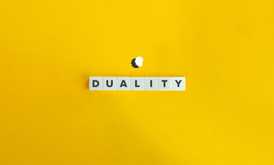 Duality Banner and Concept. Word on Block Letter Tiles on Yellow Background. Minimal Aesthetics.