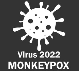 Monkeypox virus cells outbreak medical banner. Monkeypox virus cells on white sciense background. Monkey pox microbiological vector background.
