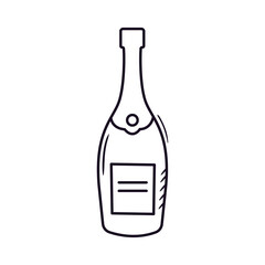 Outline icon of champagne bottle. Birthday party, anniversary, christmas, new year, wedding cheers. Hand drawn doodle illustration. Lineair sketch element