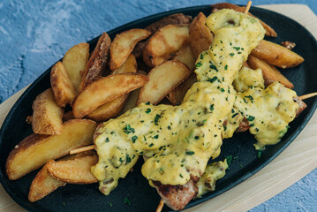 Top view table full of food stock photo.