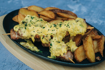 Top view table full of food stock photo.