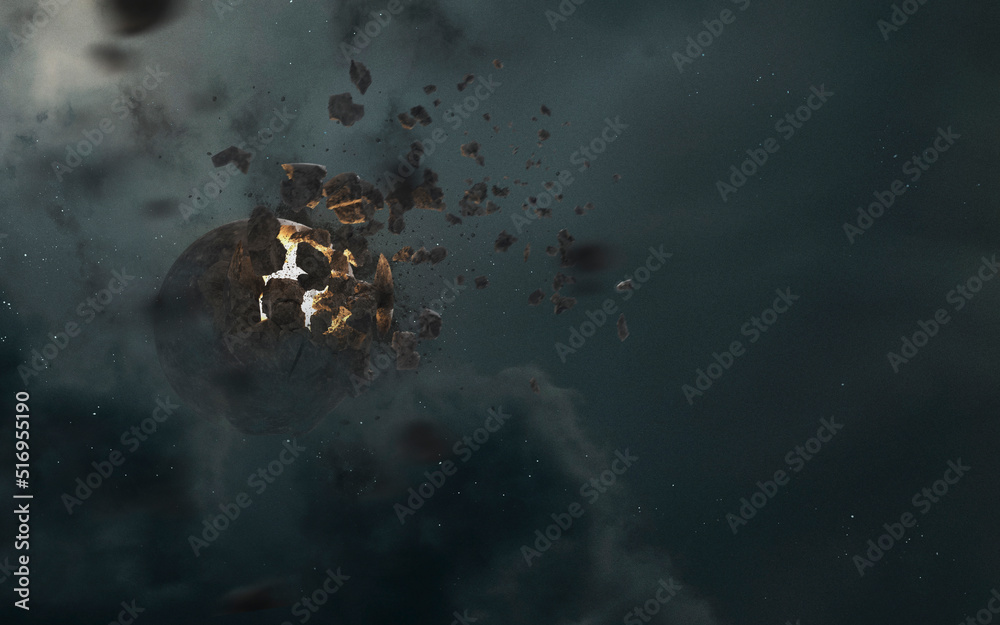 Wall mural 3d render of planet explosion. 5k realistic science fiction art. elements of image provided by nasa