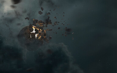 3D render of planet explosion. 5K realistic science fiction art. Elements of image provided by Nasa