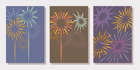 Set of Fire works decoration frame. Colorful Fire works decorative template collection. Vector illustration.