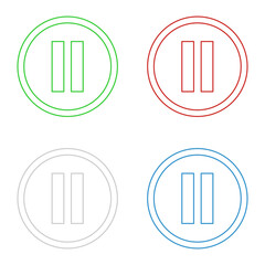 Set of outlined pause button icons on white background. Vector illustration.