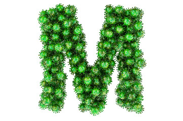 Letter M from green viruses. 3D rendering