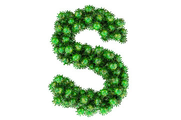 Letter S from green viruses. 3D rendering