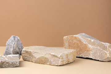 Natural stone background for your cosmetic products.  Empty stone podium for product presentation...