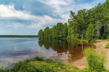 Fototapeta na wymiar Summer landscape on the lake.Vsevolozhsk. Leningrad region.