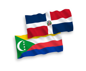 Flags of Union of the Comoros and Dominican Republic on a white background