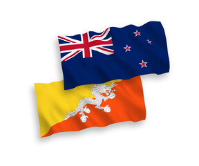 Flags of New Zealand and Kingdom of Bhutan on a white background
