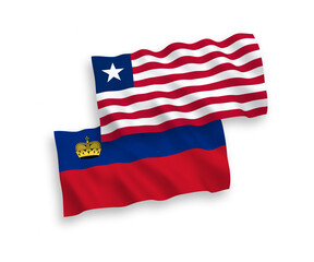 Flags of Liechtenstein and Liberia on a white background