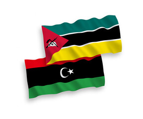 Flags of Republic of Mozambique and Libya on a white background