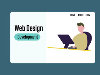 Web site. Web page design. Top page template and web designer. Developer and Engineer. Vector illustration