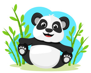 Panda bear sits and smiles on a white background. Character