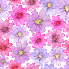 Watercolour floral pattern, delicate flowers, lilac flowers, greeting card template.