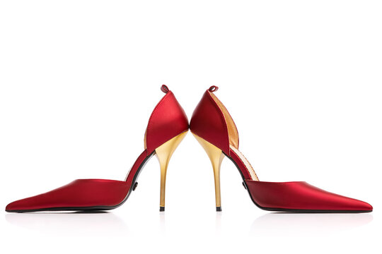 Woman's vintage style footwear. High-heeled shoes isolated on white background. Concept of art, ad , 60s, 70s retro style fashion. Timeless classic