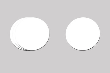 Blank white round cardboard poster mockup, isolated on grey background. 3D rendering, realistic circular poster display, template for branding, presentation, marketing, design, product showcase