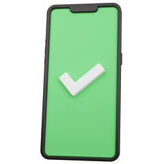 3d rendering black smartphone with a check mark icon isolated