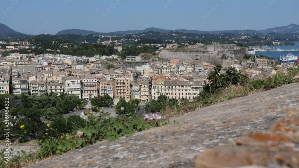 Wall mural Aerial view from top of Old Venetian Fortress in Corfu city, Greece