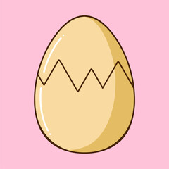 Whole cracked shell of chicken egg. Hand drawn flat vector illustration in pastel soft tone  isolated on light pink background.