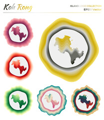 Koh Rong logo collection. Colorful badge of the island. Layers around Koh Rong border shape. Vector illustration.
