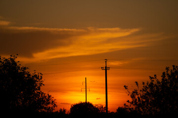 power lines at sunset